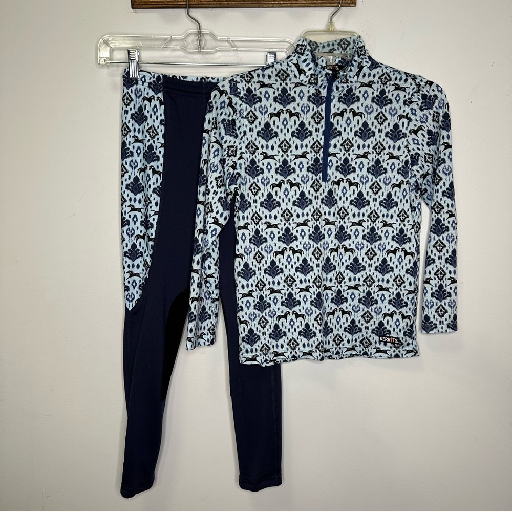 Kerrits Always Cool Ice Fil Long Sleeve Shirt/Pants Set In Ink Painted Horse L